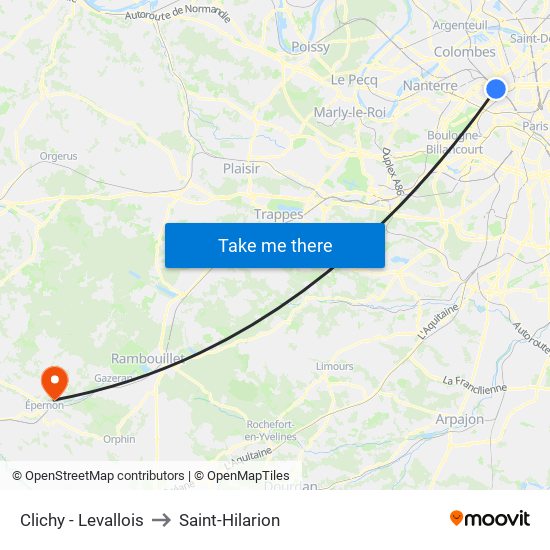 Clichy - Levallois to Saint-Hilarion map