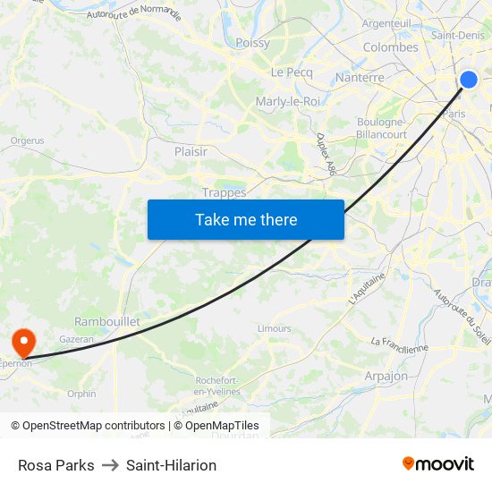 Rosa Parks to Saint-Hilarion map