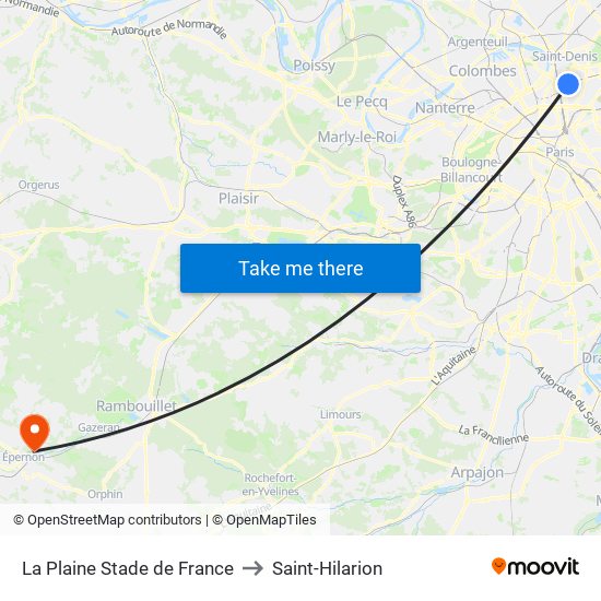 La Plaine Stade de France to Saint-Hilarion map