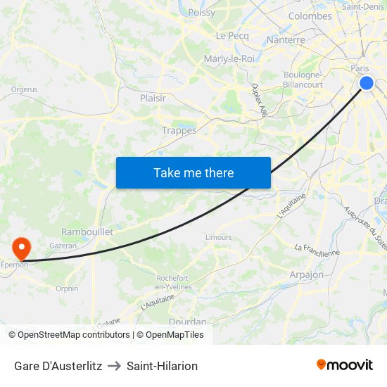 Gare D'Austerlitz to Saint-Hilarion map