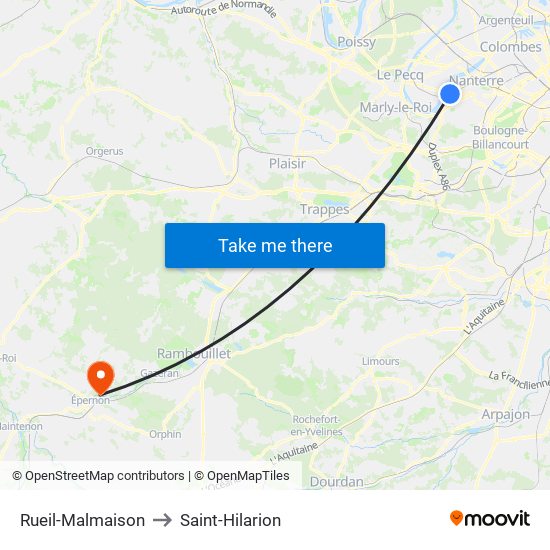 Rueil-Malmaison to Saint-Hilarion map