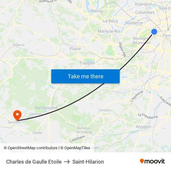 Charles de Gaulle Etoile to Saint-Hilarion map