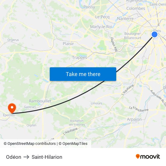 Odéon to Saint-Hilarion map