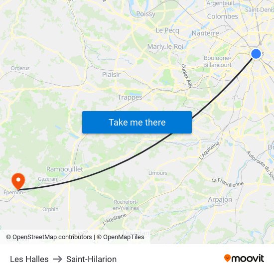 Les Halles to Saint-Hilarion map