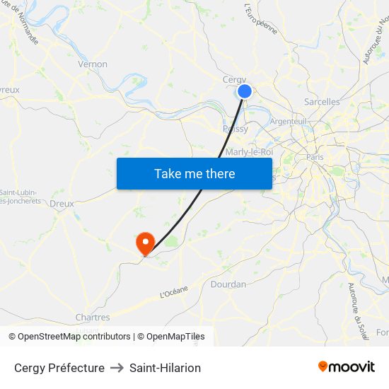 Cergy Préfecture to Saint-Hilarion map