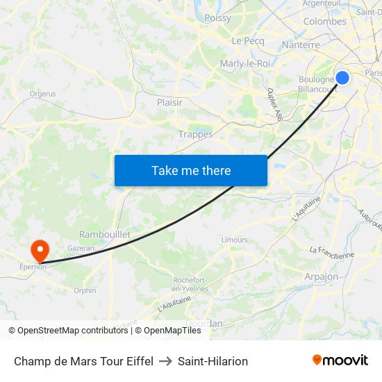 Champ de Mars Tour Eiffel to Saint-Hilarion map