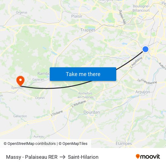 Massy - Palaiseau RER to Saint-Hilarion map