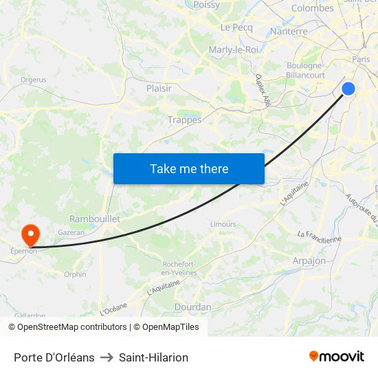 Porte D'Orléans to Saint-Hilarion map