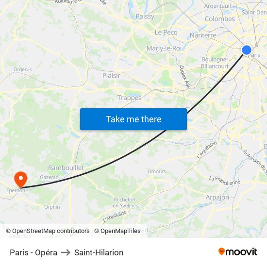 Paris - Opéra to Saint-Hilarion map