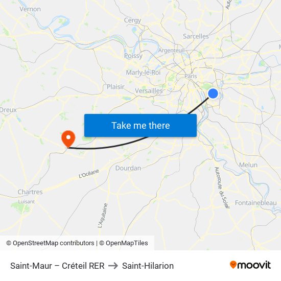 Saint-Maur – Créteil RER to Saint-Hilarion map