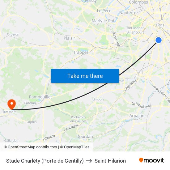Stade Charléty (Porte de Gentilly) to Saint-Hilarion map