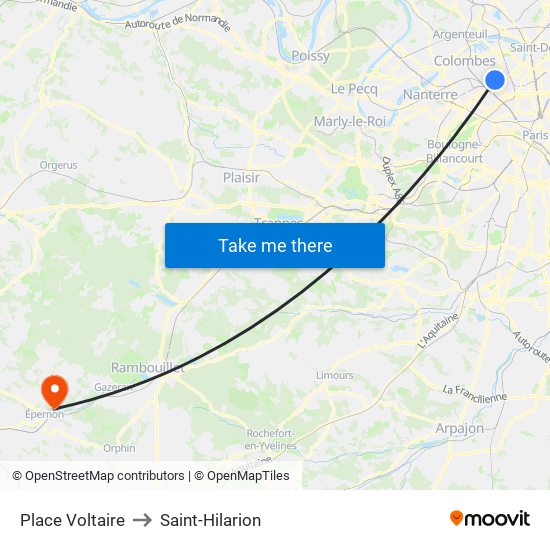 Place Voltaire to Saint-Hilarion map
