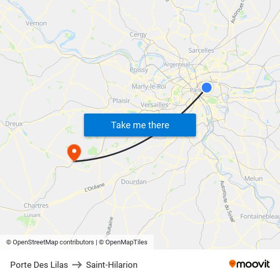 Porte Des Lilas to Saint-Hilarion map