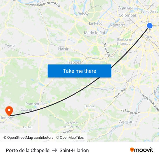 Porte de la Chapelle to Saint-Hilarion map