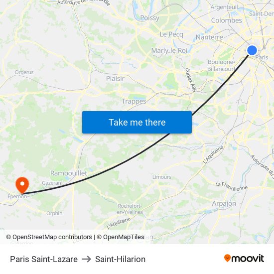 Paris Saint-Lazare to Saint-Hilarion map