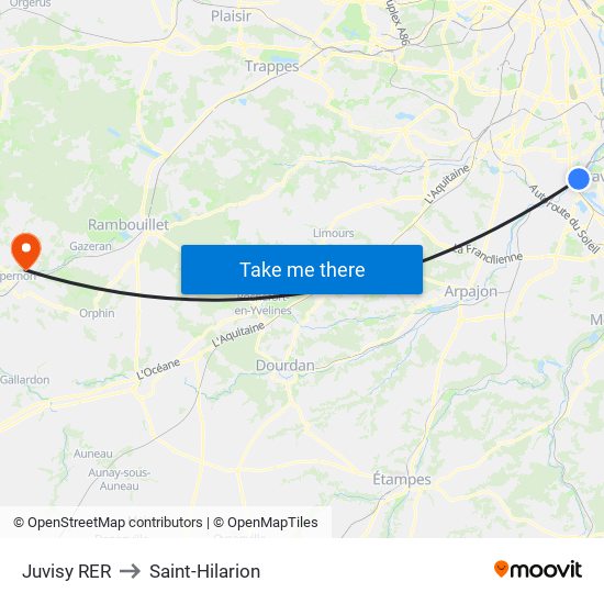 Juvisy RER to Saint-Hilarion map