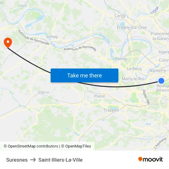 Suresnes to Saint-Illiers-La-Ville map