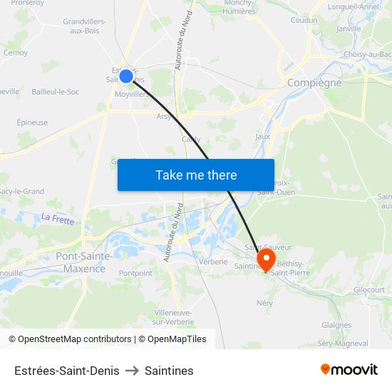 Estrées-Saint-Denis to Saintines map