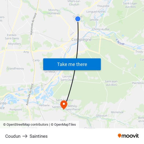 Coudun to Saintines map