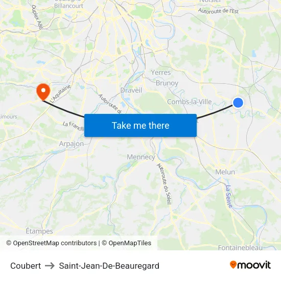 Coubert to Saint-Jean-De-Beauregard map