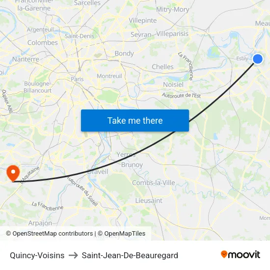Quincy-Voisins to Saint-Jean-De-Beauregard map