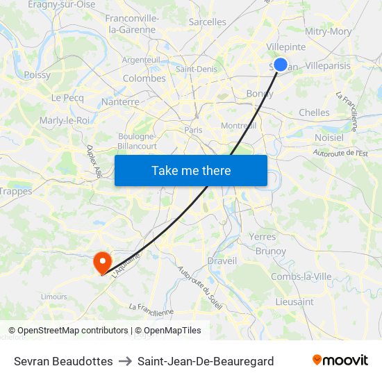 Sevran Beaudottes to Saint-Jean-De-Beauregard map