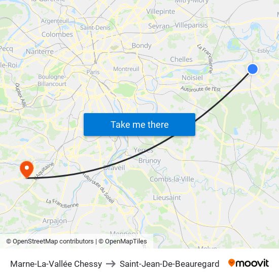 Marne-La-Vallée Chessy to Saint-Jean-De-Beauregard map