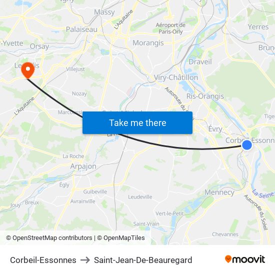Corbeil-Essonnes to Saint-Jean-De-Beauregard map