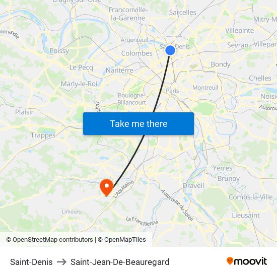 Saint-Denis to Saint-Jean-De-Beauregard map