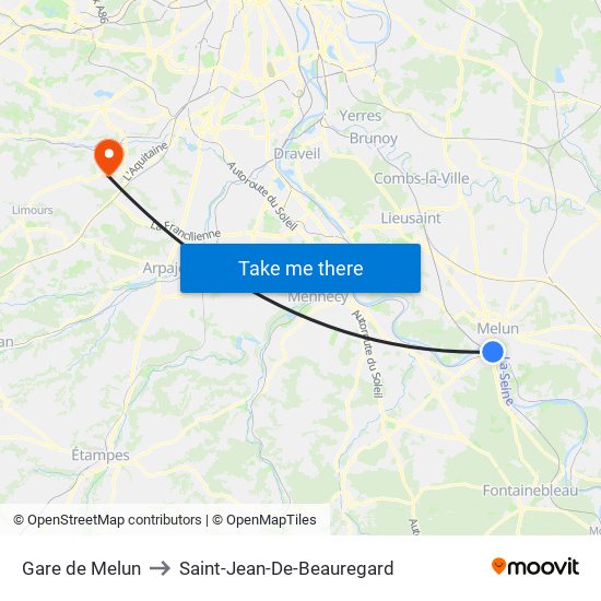 Gare de Melun to Saint-Jean-De-Beauregard map