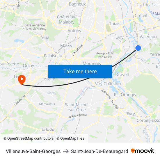 Villeneuve-Saint-Georges to Saint-Jean-De-Beauregard map