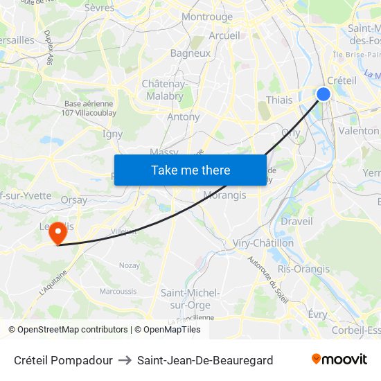 Créteil Pompadour to Saint-Jean-De-Beauregard map