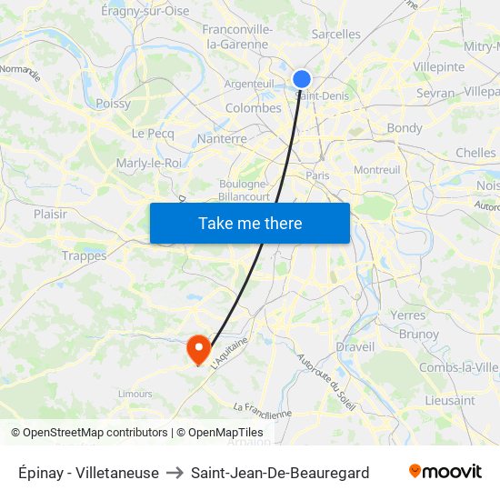Épinay - Villetaneuse to Saint-Jean-De-Beauregard map