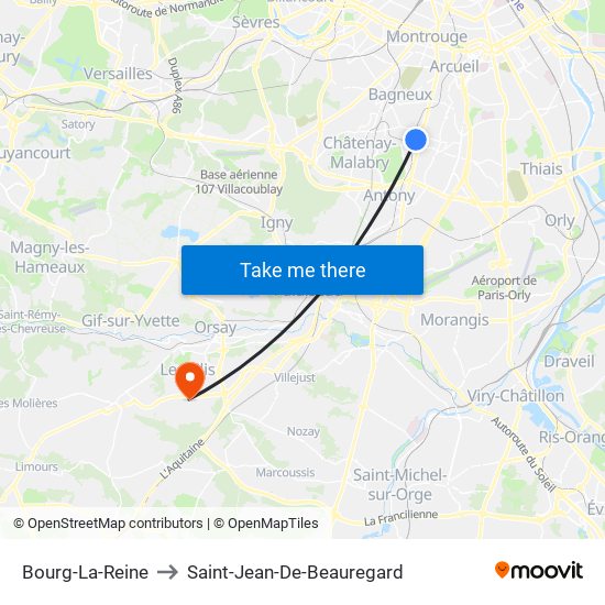Bourg-La-Reine to Saint-Jean-De-Beauregard map