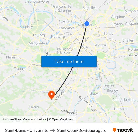 Saint-Denis - Université to Saint-Jean-De-Beauregard map