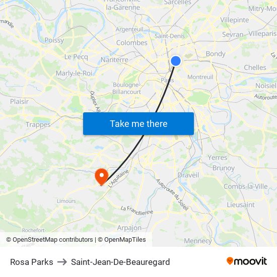 Rosa Parks to Saint-Jean-De-Beauregard map
