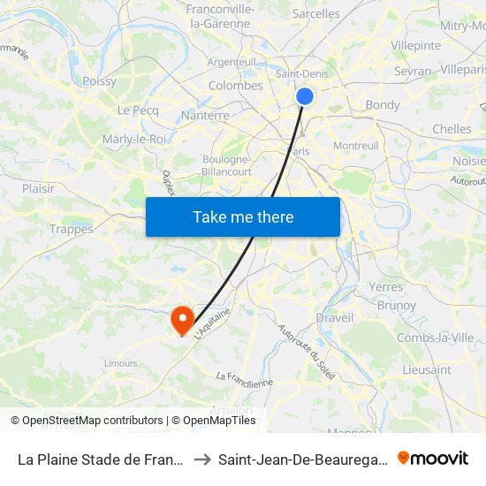 La Plaine Stade de France to Saint-Jean-De-Beauregard map