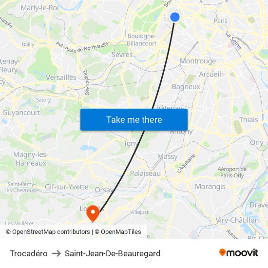 Trocadéro to Saint-Jean-De-Beauregard map