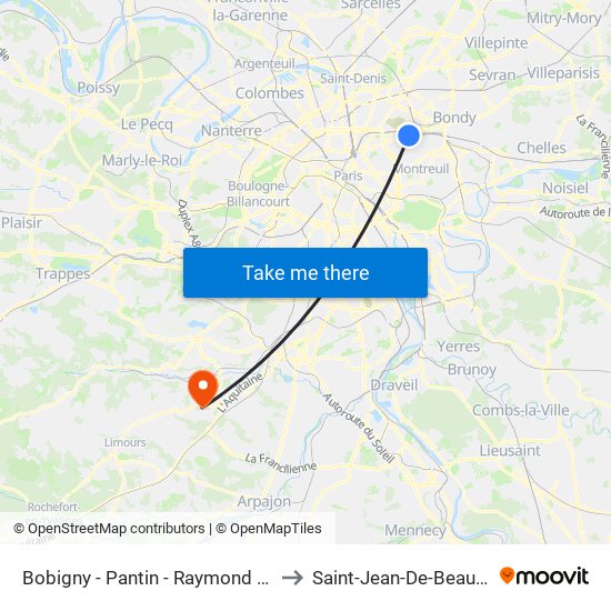 Bobigny - Pantin - Raymond Queneau to Saint-Jean-De-Beauregard map