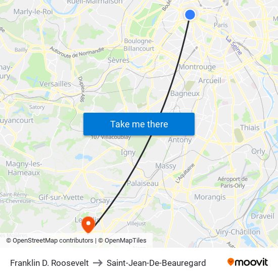 Franklin D. Roosevelt to Saint-Jean-De-Beauregard map