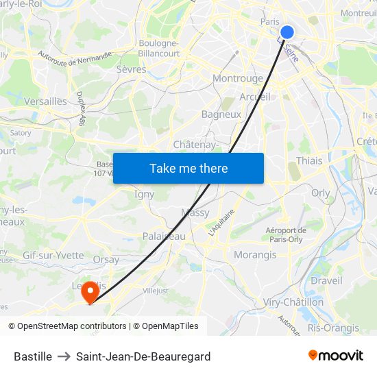 Bastille to Saint-Jean-De-Beauregard map