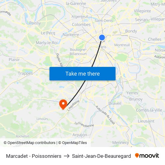 Marcadet - Poissonniers to Saint-Jean-De-Beauregard map