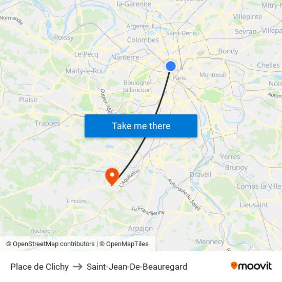 Place de Clichy to Saint-Jean-De-Beauregard map