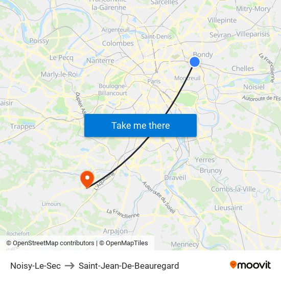 Noisy-Le-Sec to Saint-Jean-De-Beauregard map