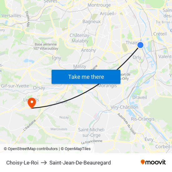 Choisy-Le-Roi to Saint-Jean-De-Beauregard map