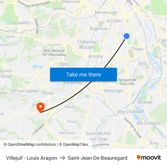 Villejuif - Louis Aragon to Saint-Jean-De-Beauregard map