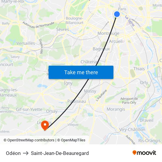 Odéon to Saint-Jean-De-Beauregard map