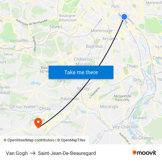 Van Gogh to Saint-Jean-De-Beauregard map