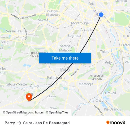 Bercy to Saint-Jean-De-Beauregard map