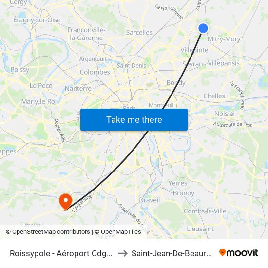 Roissypole - Aéroport Cdg1 (D3) to Saint-Jean-De-Beauregard map